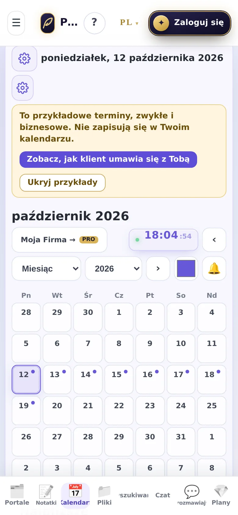 Kalendarz i umawianie na telefonie